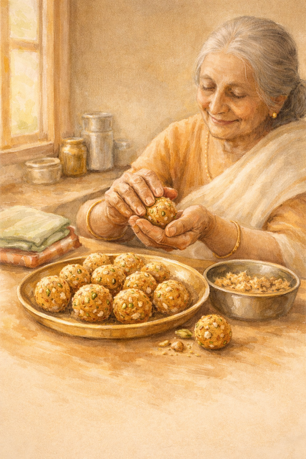 Dadi rolling laddoos in our Punjabi kitchen